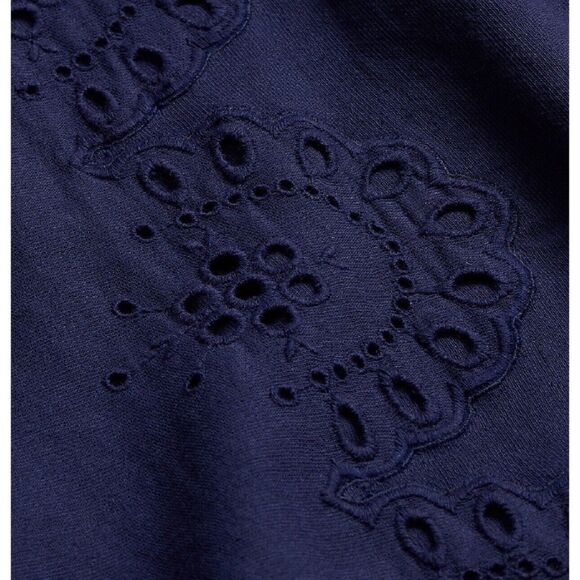 Hill House The Mila Dress Linen Navy Blue Eyelet Mini One Shoulder Small NWT - Picture 4 of 10